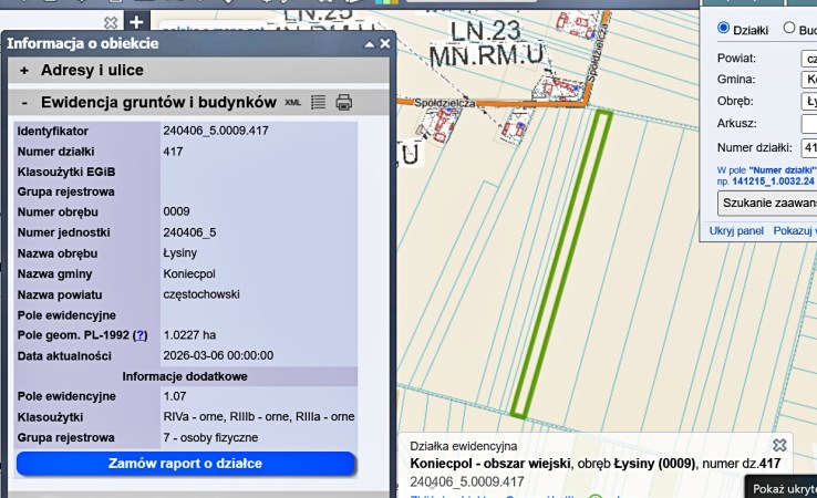 działka na sprzedaż - Koniecpol (gw), Łysiny